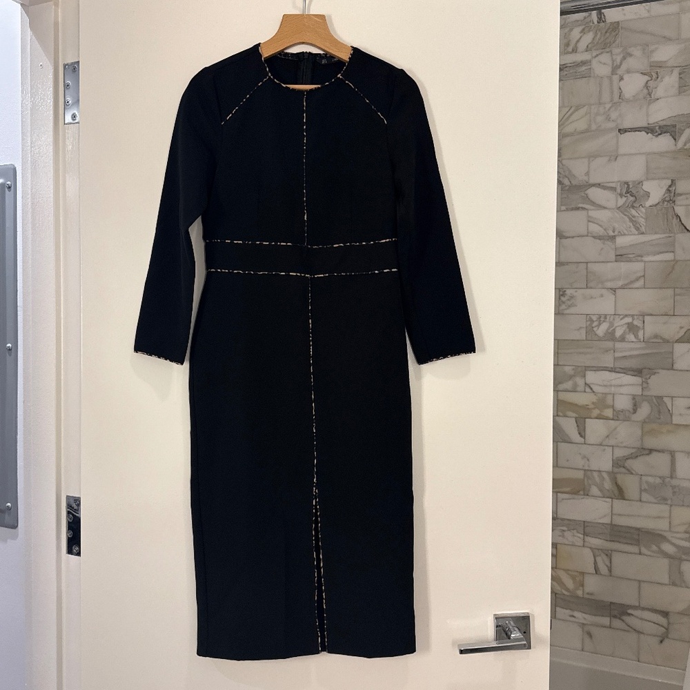 Black midi dress, leopard details